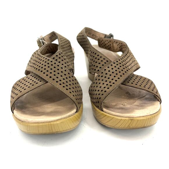 Dansko Women's 41/US10.5‎ Jacinda Wedge Heel Taupe Suede Comfort Open Toe Sandal - Picture 2 of 8